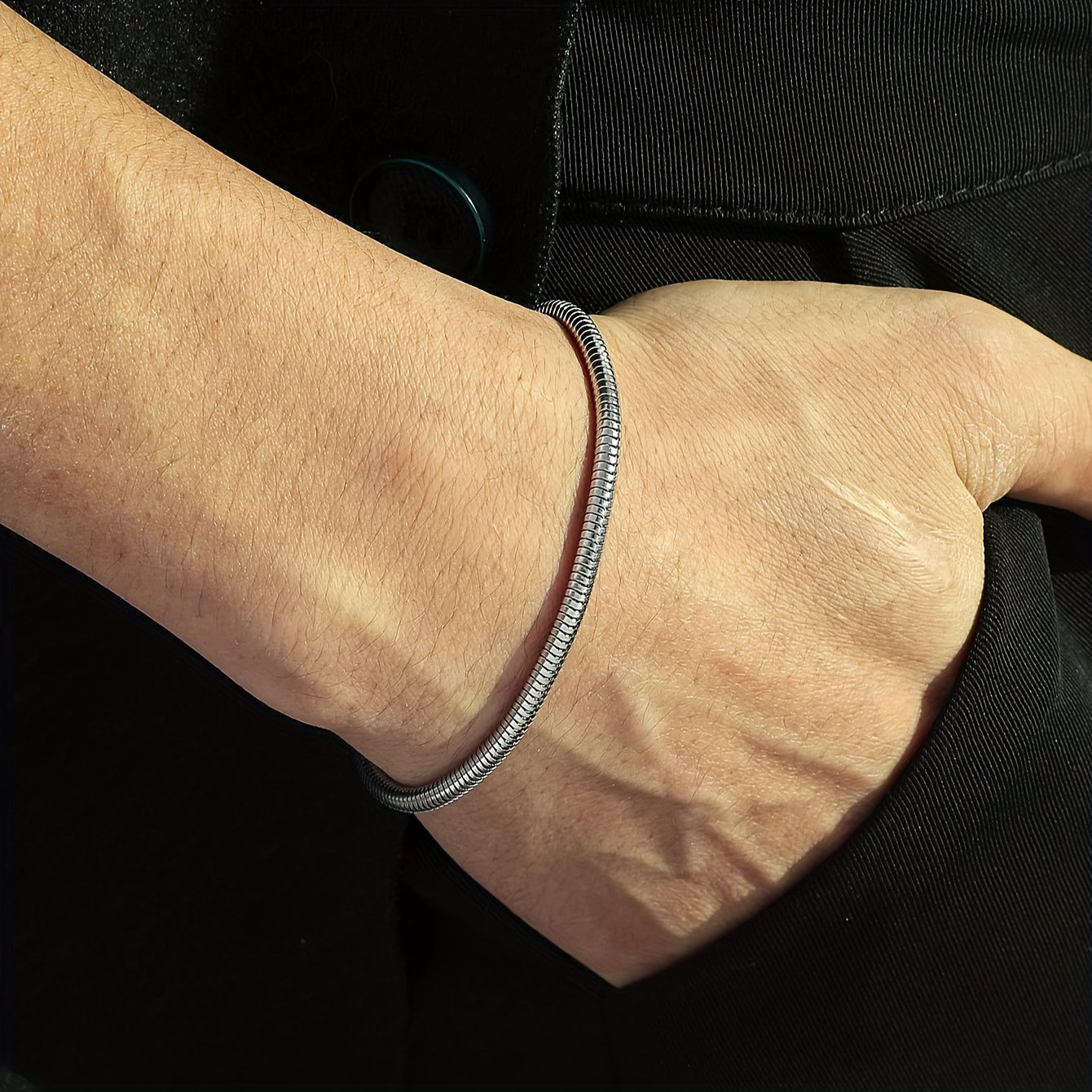 Silver & Black Snake chain Hand Braclet