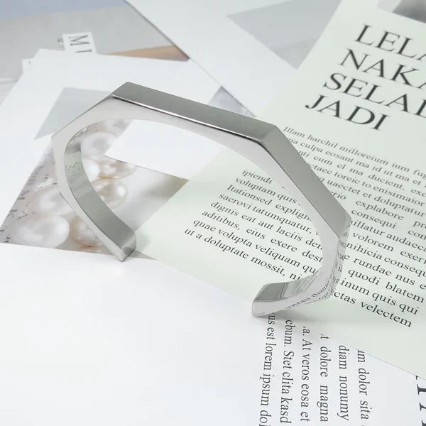 Stainless Steel Hexagon Cuff Bangle
